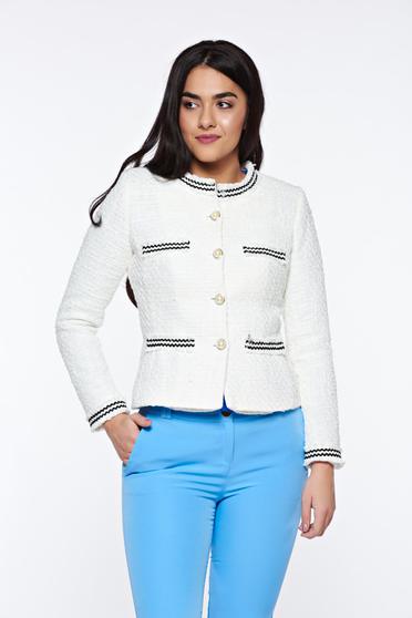Sacou LaDonna alb elegant cambrat din bumbac neelastic captusit pe interior