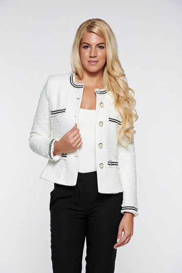 Sacou LaDonna alb elegant cambrat din bumbac neelastic captusit pe interior