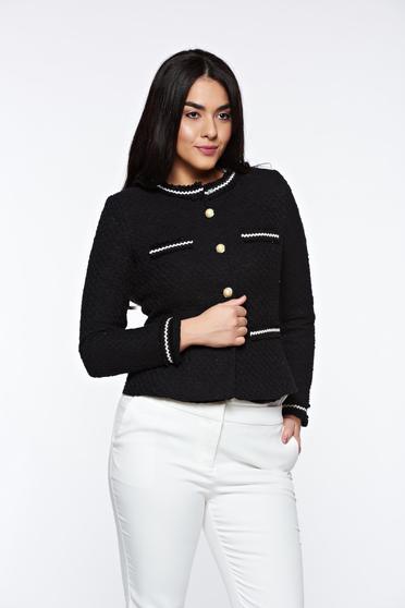Sacou LaDonna negru elegant cambrat din bumbac neelastic captusit pe interior
