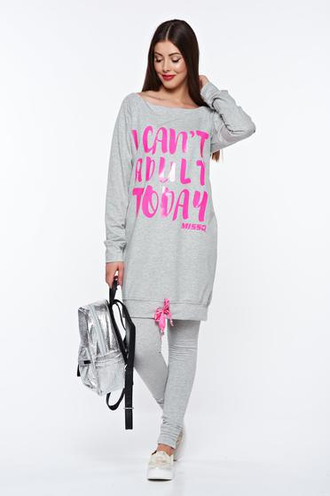 Set MissQ gri casual cu croi larg din bumbac accesorizat cu snur