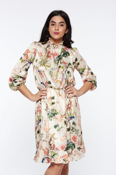 Rochie PrettyGirl crem din material vaporos si satinat captusita pe interior cu elastic in talie