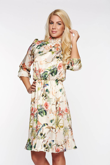 Rochie PrettyGirl crem din material vaporos si satinat captusita pe interior cu elastic in talie