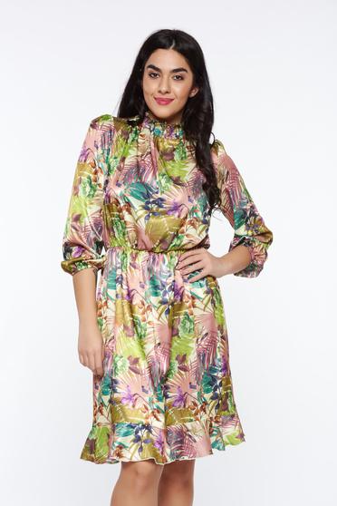 Rochie PrettyGirl verde din material vaporos si satinat captusita pe interior cu elastic in talie