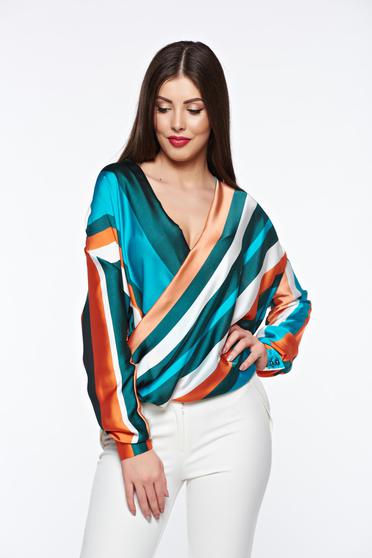 Bluza dama PrettyGirl verde eleganta cu croi larg petrecuta din material satinat