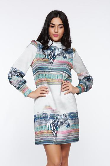 Rochie PrettyGirl alba de zi cu croi larg din material vaporos captusita pe interior
