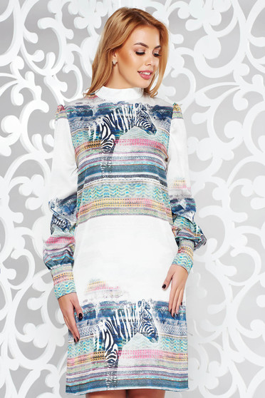 Rochie PrettyGirl alba de zi cu croi larg din material vaporos captusita pe interior