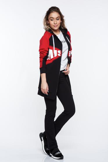 Set MissQ rosu casual din bumbac cu talie inalta cu gluga nedetasabila