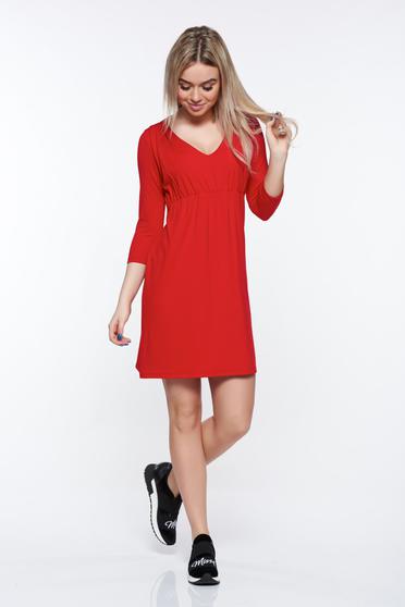 Rochie MissQ rosie casual cu croi larg din material elastic si fin cu decolteu in v
