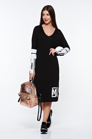 Rochie MissQ neagra casual cu croi larg din material elastic cu decolteu in v