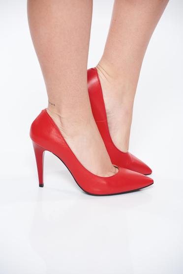 Pantofi rosii din piele naturala cu toc inalt cu varful usor ascutit