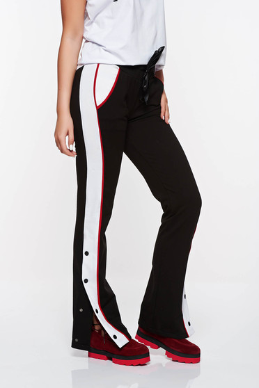 Pantaloni Ocassion negri casual evazati din bumbac cu elastic in talie