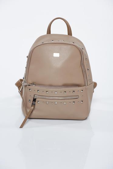 Rucsac crem casual din piele ecologica cu tinte metalice