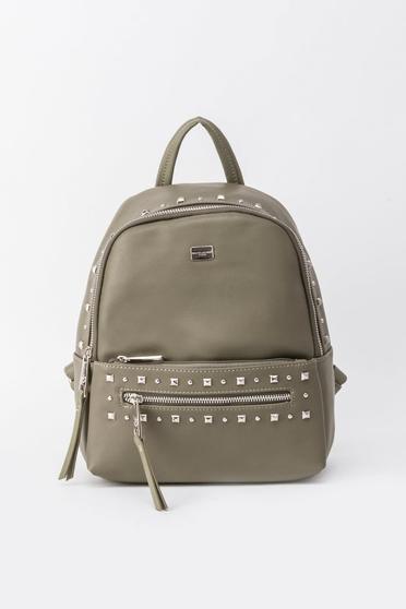 Rucsac khaki casual din piele ecologica cu tinte metalice
