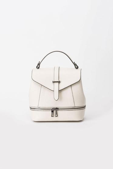 Rucsac crem casual din piele naturala accesorizat cu fermoar