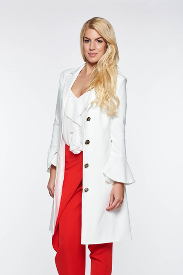Trench LaDonna alb elegant din stofa usor elastica captusit pe interior