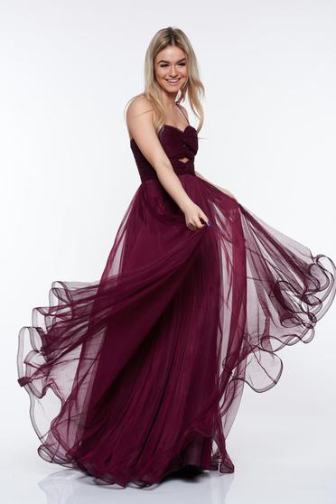 Rochie Ana Radu mov de lux din tul captusita pe interior cu bust buretat cu umeri goi
