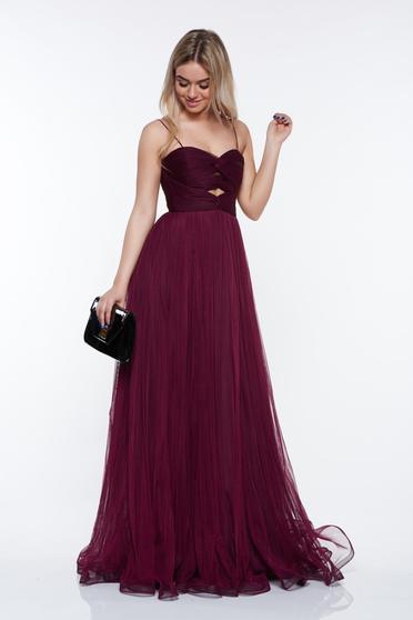 Rochie Ana Radu mov de lux din tul captusita pe interior cu bust buretat cu umeri goi