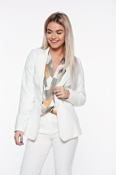 Sacou Artista alb office din stofa neelastica captusit pe interior cu buzunare accesorizate