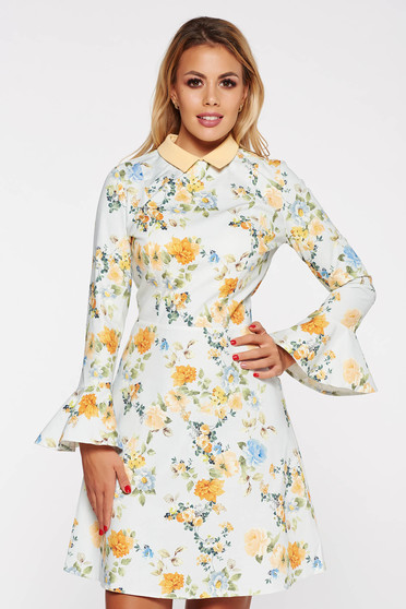 Rochie PrettyGirl albastra-deschis de zi din bumbac cu croi in a cu volanase la maneca