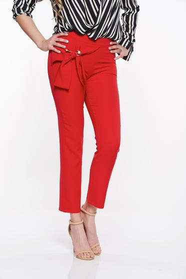 Pantaloni PrettyGirl rosii eleganti conici din material usor elastic cu talie inalta