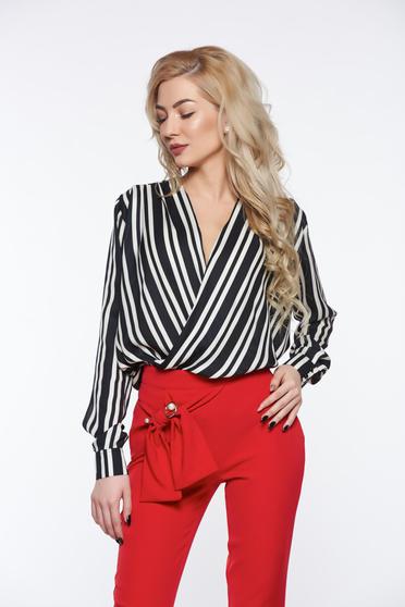 Bluza dama PrettyGirl neagra eleganta cu croi larg petrecuta din material satinat