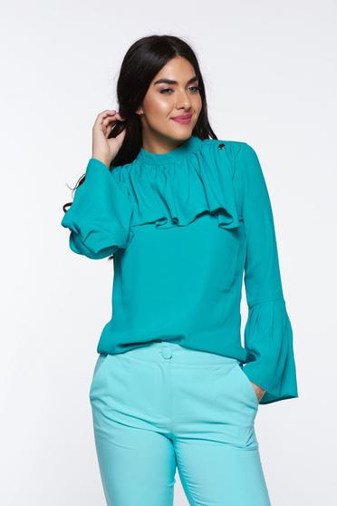 Bluza dama PrettyGirl verde eleganta cu croi larg din material vaporos cu volanase