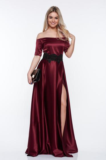 Rochie Artista mov de ocazie din material satinat cu insertii de broderie