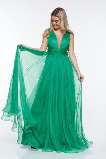 Rochie Ana Radu verde de lux din tul captusita pe interior cu bust buretat