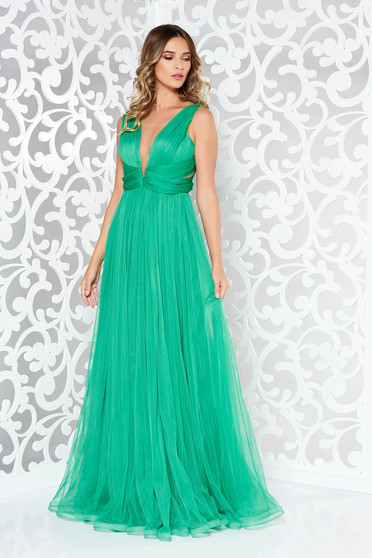 Rochie Ana Radu verde de lux din tul captusita pe interior cu bust buretat