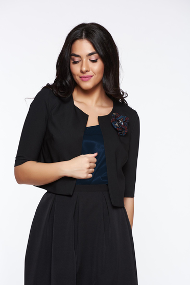 Sacou StarShinerS negru tip bolero din stofa subtire usor elastica captusit pe interior
