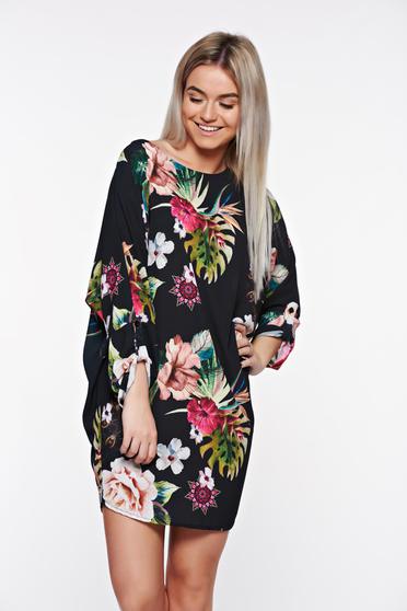 Rochie SunShine neagra de zi cu croi larg din material vaporos si transparent