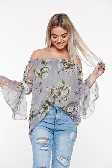 Bluza dama SunShine gri casual din material vaporos si transparent captusita pe interior