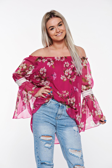Bluza dama SunShine roz casual din material vaporos si transparent captusita pe interior