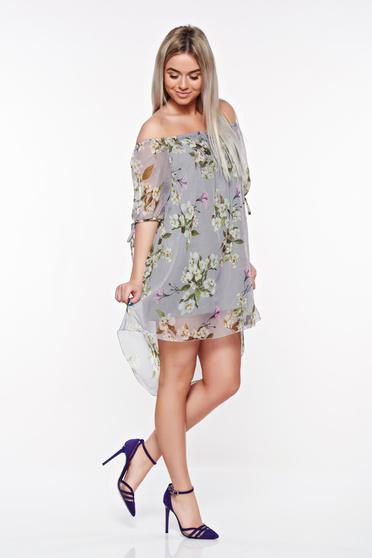 Rochie SunShine gri de zi cu croi larg din material vaporos si transparent captusita pe interior