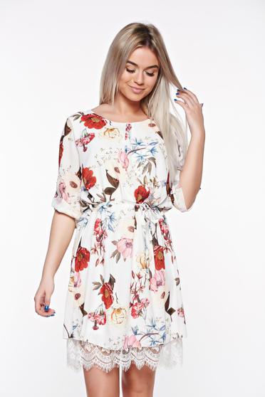 Rochie SunShine alba eleganta cu croi larg din material vaporos captusita pe interior cu snur in talie