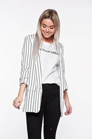 Sacou SunShine alb casual cu croi larg captusit pe interior din material elastic