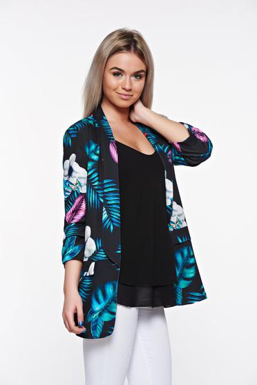 Sacou SunShine negru casual cu croi larg captusit pe interior din material elastic