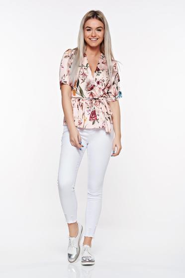 Blugi SunShine albi casual skinny cu talie medie din bumbac elastic cu buzunare in fata si in spate