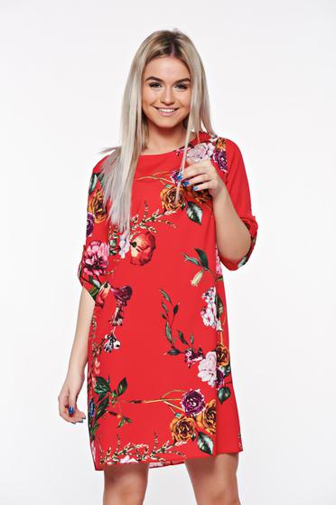 Rochie SunShine rosie casual cu croi larg din material vaporos cu imprimeuri florale