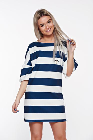 Rochie SunShine albastra casual cu croi larg cu volanase la maneca