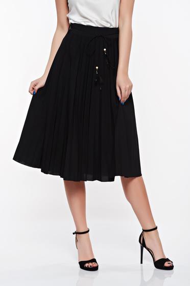 Fusta SunShine neagra eleganta cu talie inalta din material elastic si fin accesorizata cu snur