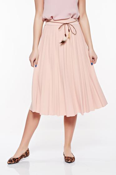 Fusta SunShine rosa eleganta cu talie inalta din material elastic si fin accesorizata cu snur