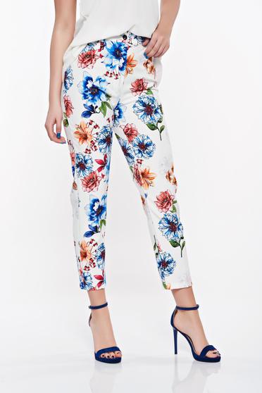 Pantaloni SunShine albe eleganti conici din stofa neelastica cu talie medie