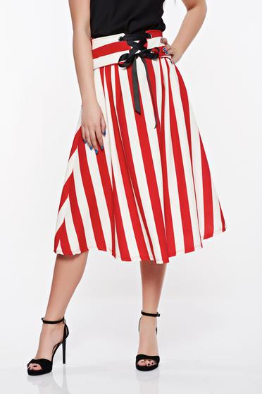 Fusta SunShine rosie casual in clos din material elastic si fin cu buzunare