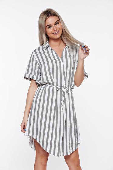 Rochie SunShine gri casual cu croi larg din material moale cu snur in talie