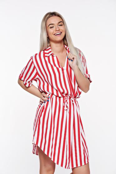 Rochie SunShine rosie casual cu croi larg din material moale cu snur in talie