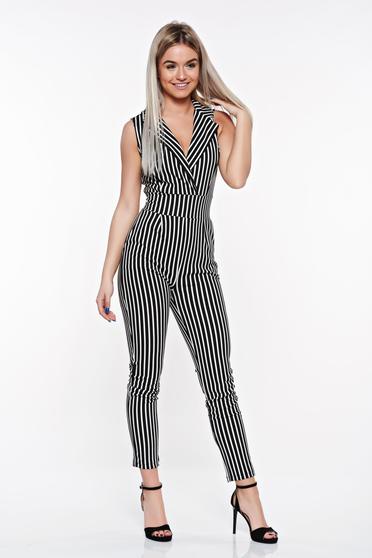 Salopeta SunShine neagra eleganta cu un croi mulat din material elastic si fin cu decolteu in v