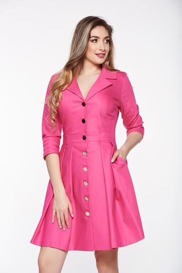 Rochie PrettyGirl fuchsia office din material usor elastic cu decolteu in v cu buzunare