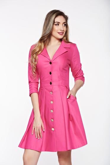 Rochie PrettyGirl fuchsia office din material usor elastic cu decolteu in v cu buzunare