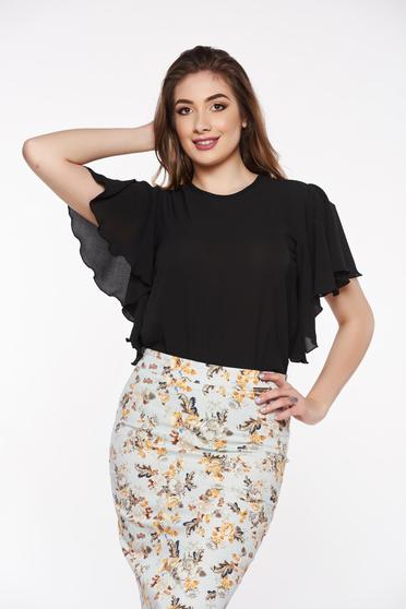 Bluza dama PrettyGirl neagra eleganta cu croi larg din material vaporos si usor transparent
